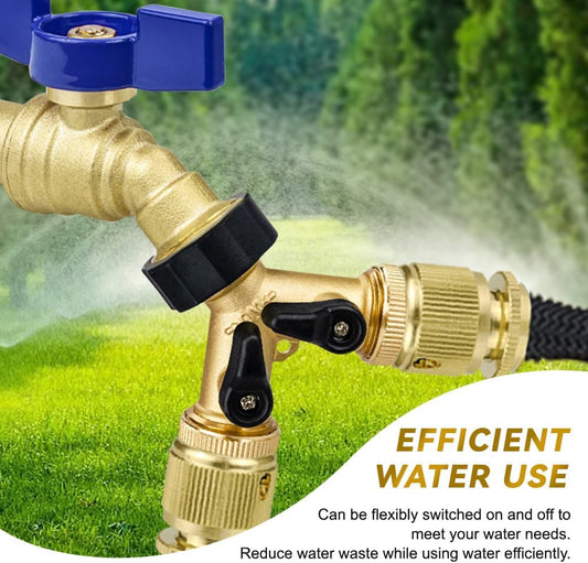 TMOK Garden Hose Splitter 2 Way With 2 Brass Nipple Connector,Heavy Duty Brass Hose Connector Tap Splitter, Y Splitter 2 Valves And Outdoor Faucet with 4 Extra Rubber Washers