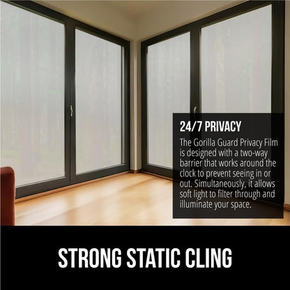 Gorilla Guard Window Privacy Film, Removable Two Way Sun Blocking, Reusable No Residue Stickers, Strong Static Clings to Glass Windows, Decorative Bathroom Door Coverings, 17.5 x 78.7 Inch, Frosted