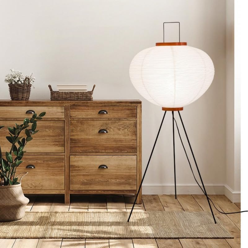 Japanese Rice Paper Floor Lamp，Noguchi Style Paper Floor Lantern Lamps,Akari Japandi Light for Wabi Sabi Decor，47.2“ Handmade Rice Paper Standing Lamps for Living Room,Bedroom, Office