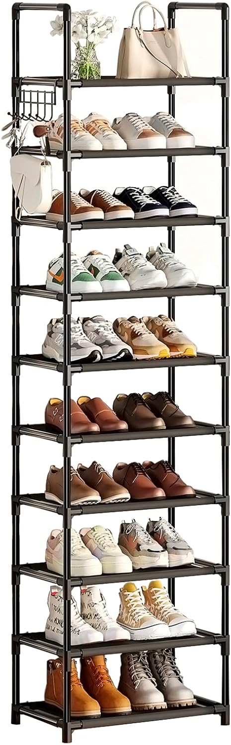Simple Trending Tall Shoe Rack Storage Holds 40 Pairs, 10 Tier Shoe Organizer Shelf Large Capacity for Entryway Closet, Black