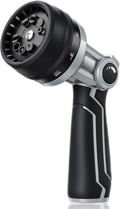 RAINPOINT Full-Metal Garden Hose Nozzle, Heavy Duty Water Hose Nozzle Sprayer With 10 Adjustable Patterns & High Flow,Thumb Control For Flow Adjustment, Ideal For Watering, Washing, Cleaning,Black