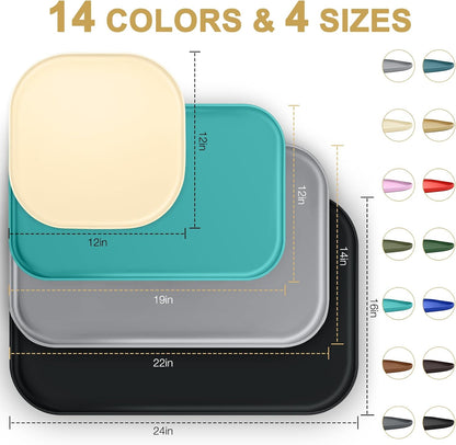 SMILOOL Silicone Pet Food Mat with Raised Edge for Food and Water Bowl, Dog Feeding Mats, Cat Food Trays for Floor Waterproof, Rubber Tray for Dogs and Cats, 19 x 12 x 0.7 Black