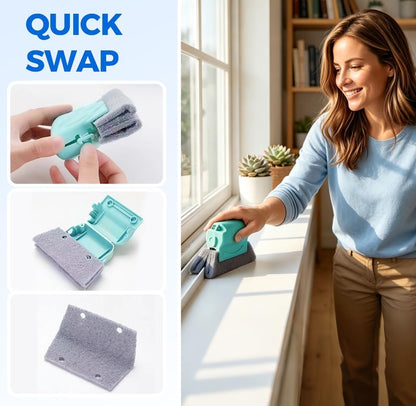 Window Track Cleaning Brush, 2-in-1 Groove Cleaning Tool with 3 Replaceable Pads, Multifunctional Gap Brush for Window Sills Sliding Door Tracks Corners, Household Dust Removal Cleaning Kit