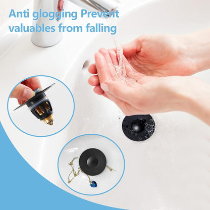 QYHNYJF Bathroom Sink Stopper with Hair Catcher – Universal Pop-Up Drain Strainer for 1.1–1.5 inch US Standard Sink Drain Holes, Anti-Clog Basin Stopper, Silver