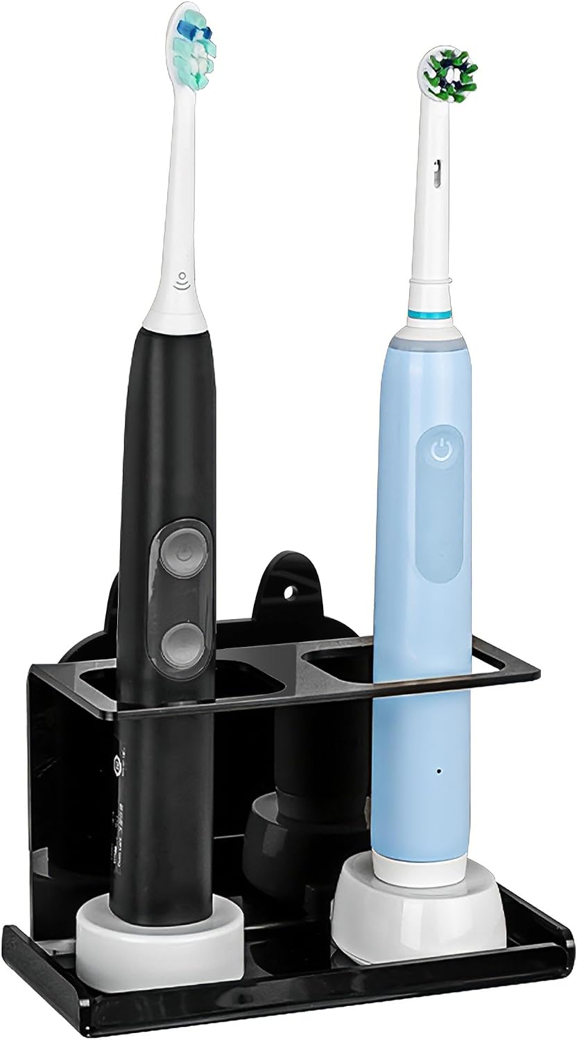 Electric Toothbrush Holder Wall Mounted, Electric Toothbrush Cord Organizer Holds 1 Chargers, Self Adhesive Electric Toothbrush Stand for Bathroom, Medicine Cabinet, Dorm(Black)
