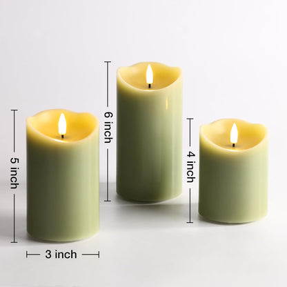 Eywamage Ivory Flameless Pillar Candles with Remote, Flickering Realistic LED Battery Wax Candles Set of 3, Φ 3" H 4" 5" 6"