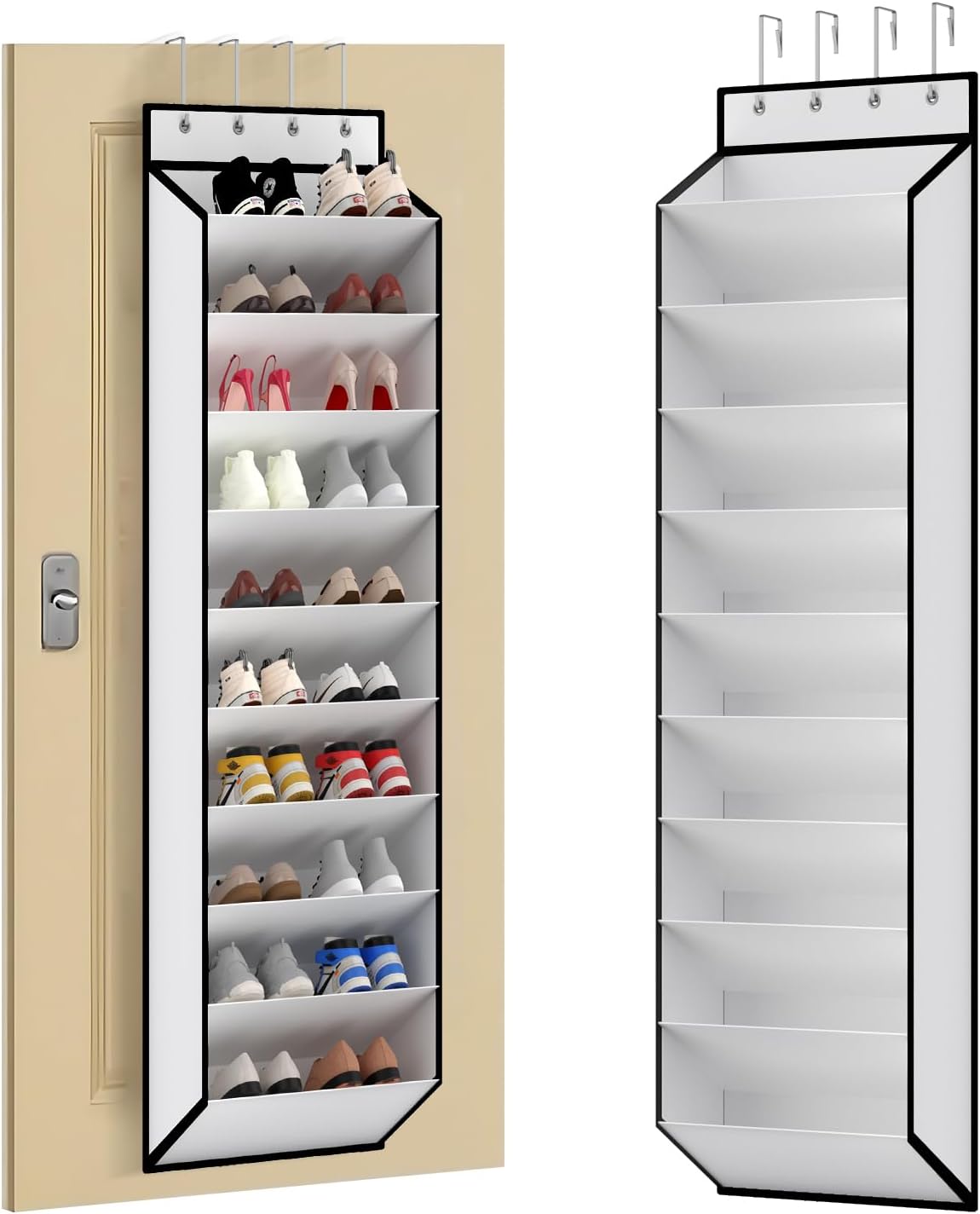 KEEPJOY 10 Tiers White Over Door Shoe Organizer Storage, Hanging Shoe Holder for Door with Large Deep Pockets, Fit 20-30 Pairs Shoe Rack for Sneakers, Boots (White)