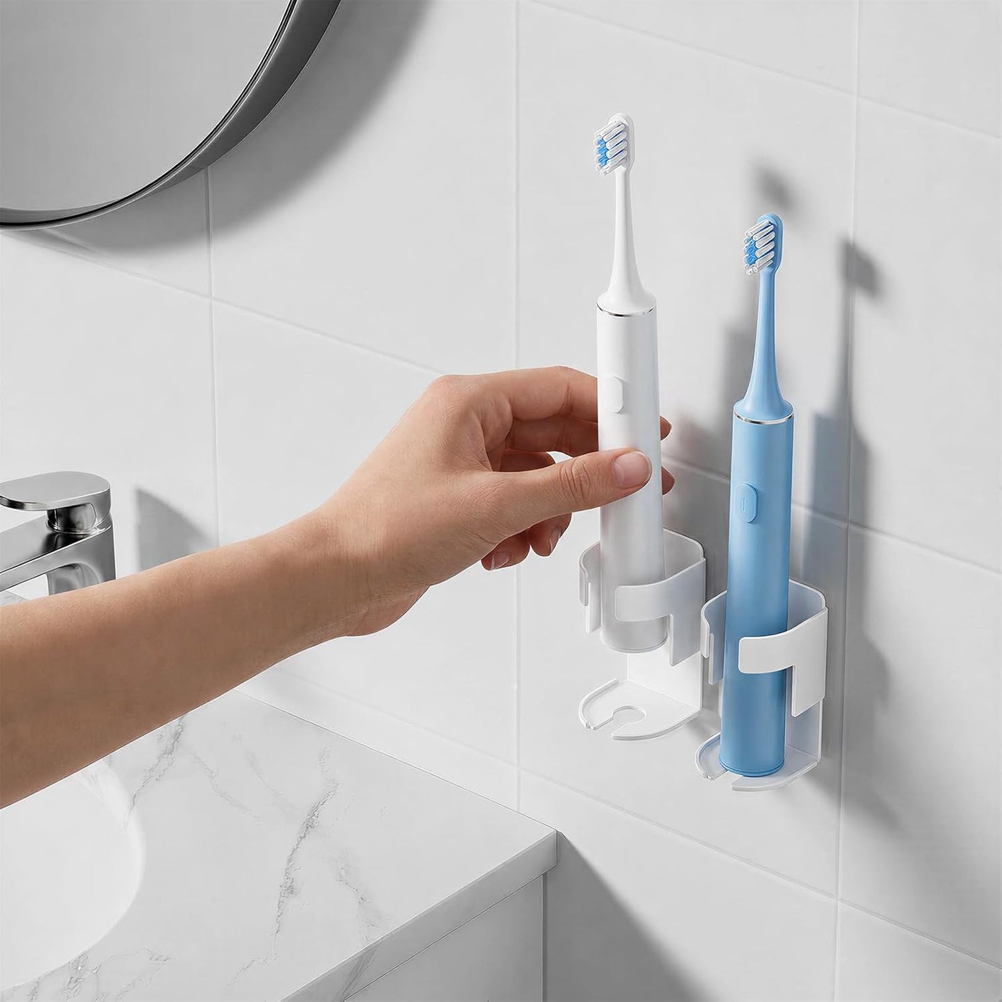 Adhesive Electric Toothbrush Holder Wall Mounted, Aluminum Black 2 Pack | Shower Tooth Brush Storage Organizer for Bathroom, Hanging Electric Toothbrush Storage Stand for Wall