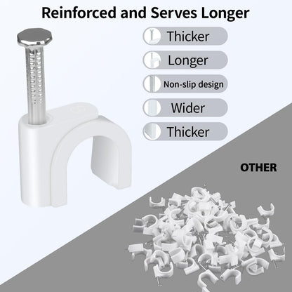 LeMotech Cable Clips, 1000pcs 8mm Wire Wall Clips with Steel Nails, Coaxial Nail Clamps for Cable Cord Management RG6 RG59 CAT5e CAT6 RJ45 Ethernet Cable Clamps, White