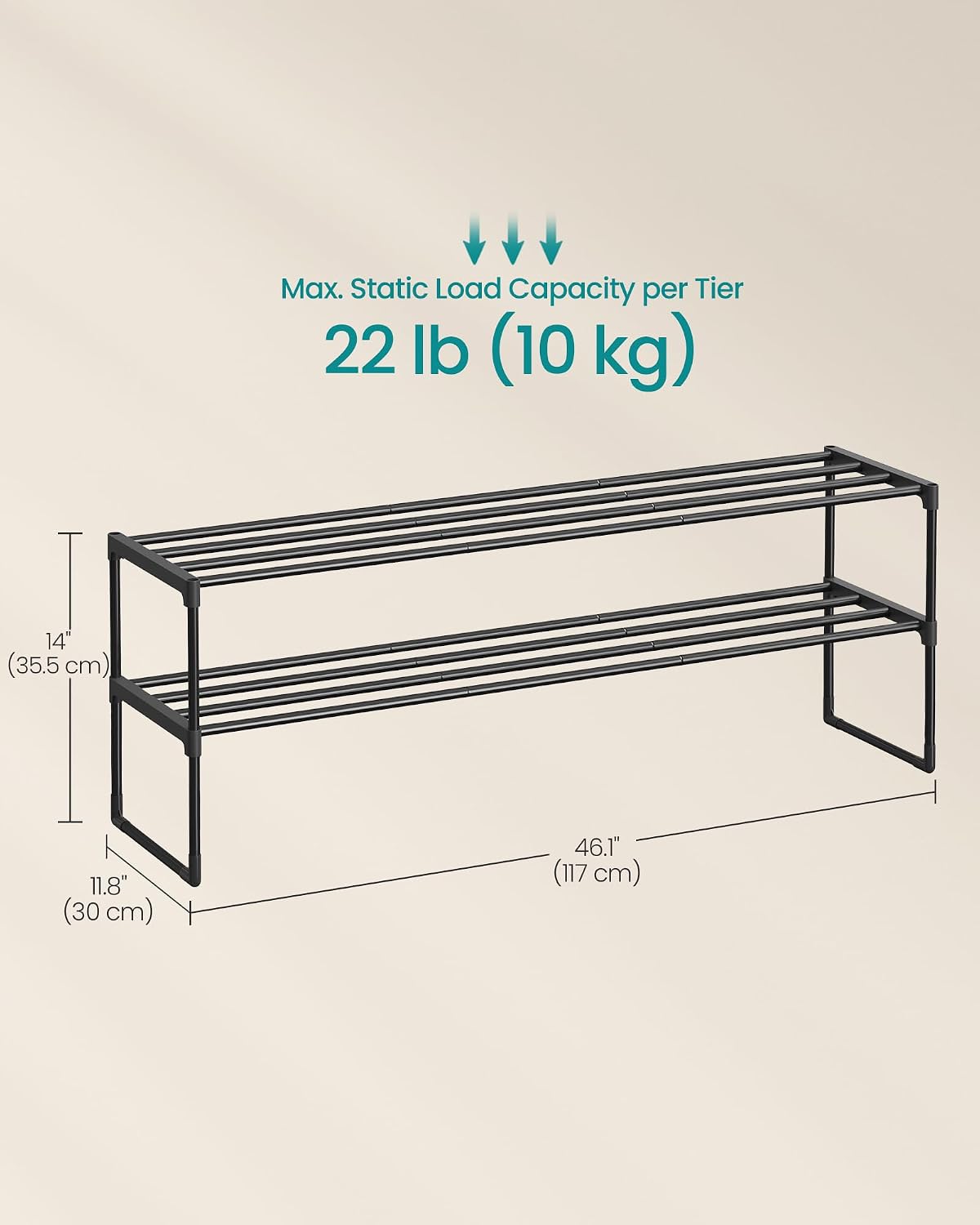 SONGMICS Shoe Rack, 6-Tier Shoe Organizer, Metal Storage Shelf, Upright or Upside Down, for 24-30 Pairs, Stackable, for Entryway, 11.8 x 36.2 x 42.7 Inches, Black ULSA306BH01