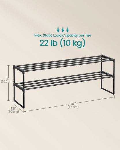 SONGMICS Shoe Rack, 6-Tier Shoe Organizer, Metal Storage Shelf, Upright or Upside Down, for 24-30 Pairs, Stackable, for Entryway, 11.8 x 36.2 x 42.7 Inches, Black ULSA306BH01