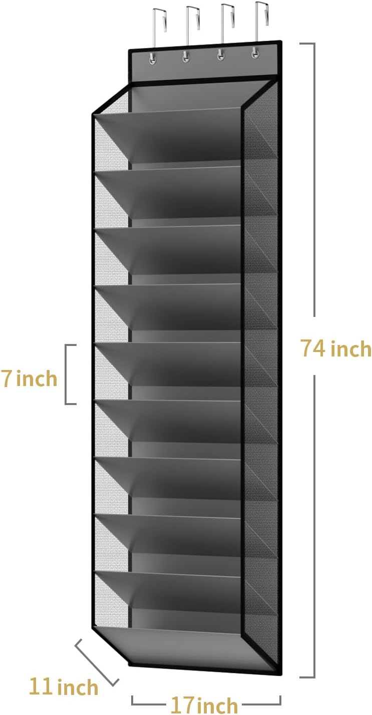 KEEPJOY Over the Door Shoe Organizer, Hanging Shoe Organizer with 4 Hooks, Shoe Holder with 14 Mesh Pockets Closet Door Shoe Storage Bag (White-2Pack)