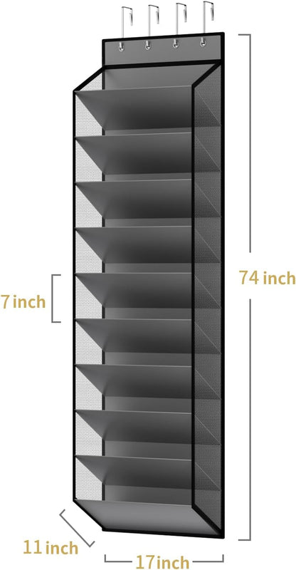 KEEPJOY Over the Door Shoe Organizer, Hanging Shoe Organizer with 4 Hooks, Shoe Holder with 14 Mesh Pockets Closet Door Shoe Storage Bag (White-2Pack)