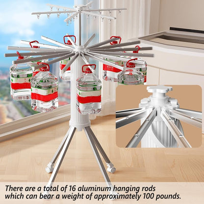Clothes Drying Rack Foldable Outdoor Indoor,Drying Rack Clothing Collapsible,Folding Drying Dack Clothing,2 Tier Aluminum Foldable Laundry Drying Rack,24 Hooks 16 Hanging Bars