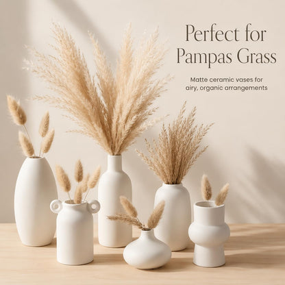 Set of 16 White Ceramic Bud Vases, Minimalist Boho Small Pampas Grass Flower Vase for Farmhouse Home Decor, Wedding Centerpiece, Shelf and Table Decoration
