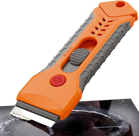 Razor Blade Scraper Tool for Cleaning with 15 Pcs Extra Blades, Multi-Surface Non-Scratch Scraping for Glass Top Stove, Cooktop, Oven & Car Windows, Lifts Burnt Food, Sticky Residue & Labels