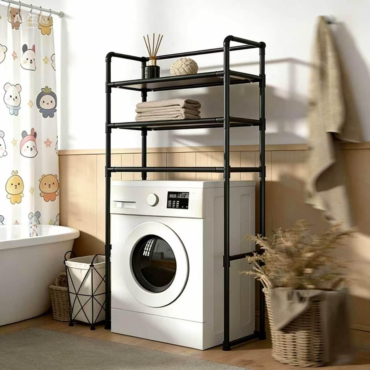 Heavy Duty Adjustable Metal Laundry Organizer, Space-Saving Over Washer & Dryer Storage Shelf for Bathroom, Balcony & Utility Room(White)