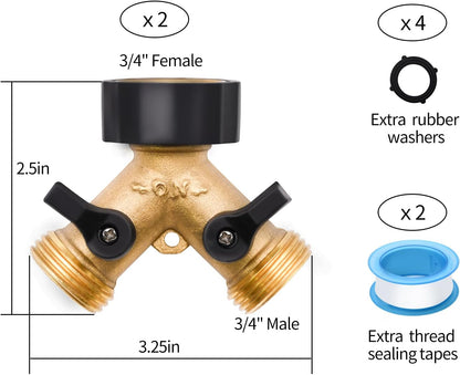 1/2/4 Pack 2 Way Hose Splitter, for 3/4" Hose Connector, with Rubber Washers & Tapes | for 3/4" Hose Connector