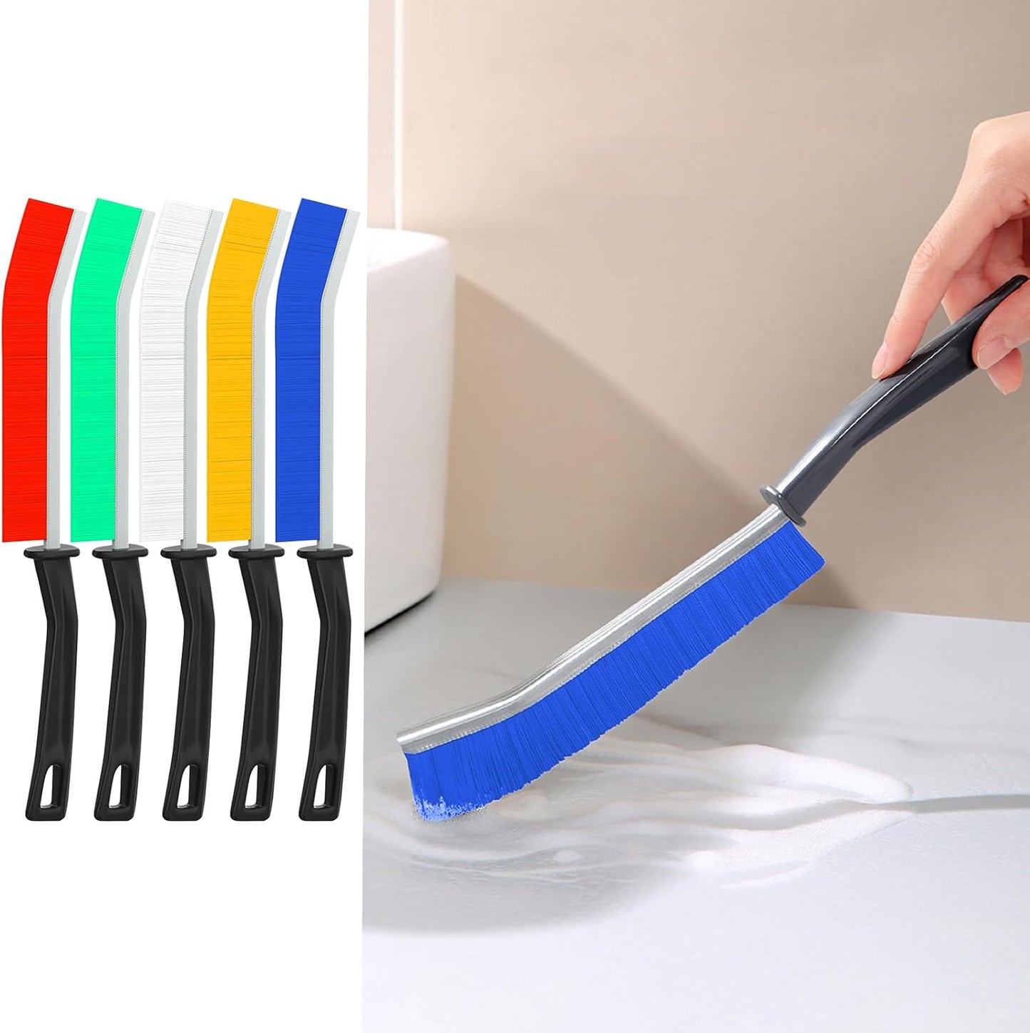 3 PCS Cleaning Gap Brush Set Narrow Crevice Scrub Brush with Stiff Bristles Handle Detail Cleaning Brushes for Home,White,Yellow,Red
