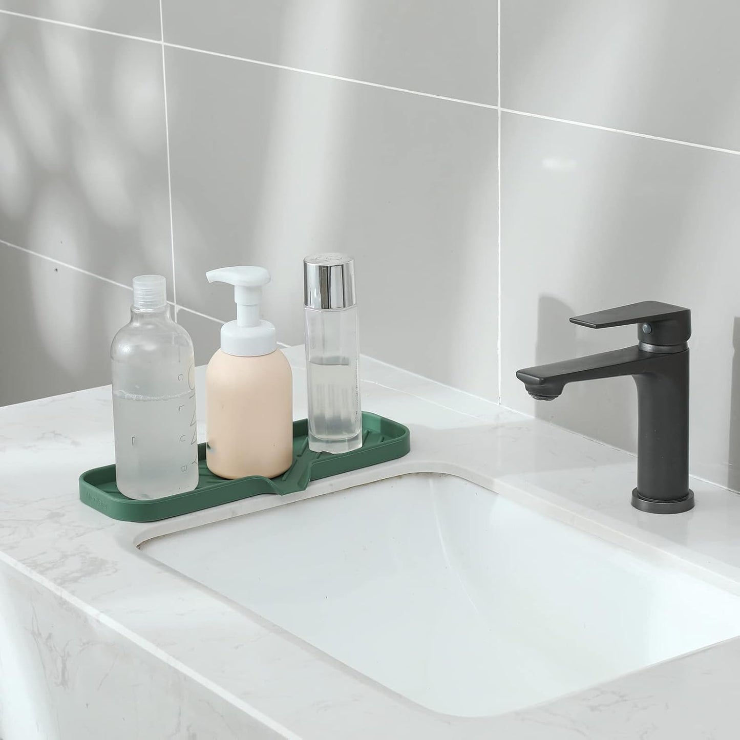 MicoYang Silicone Bathroom Soap Dishes with Drain Spout-Bathroom and Kitchen Sink Organizer,Sponge Holder,Dish Soap Tray,Perfect for Dispenser,Scrubber,Bottle,Cup on Sink or Counter-Coffee 4.9"×3.2"