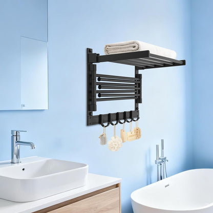 Wall-Mounted Steel Clothes Drying Rack,Bathroom Towel Shelf,Swivel Towel Hanger for Laundry Room Space Saver (Black)