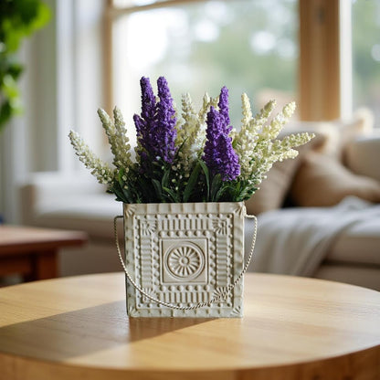 Hosley Small Cream Metal Tote Vase – Set of 4, 4.5" Long Decorative Mini Vases for Dried Floral Arrangements, Coffee Tables, Side Tables & Home Décor Accents