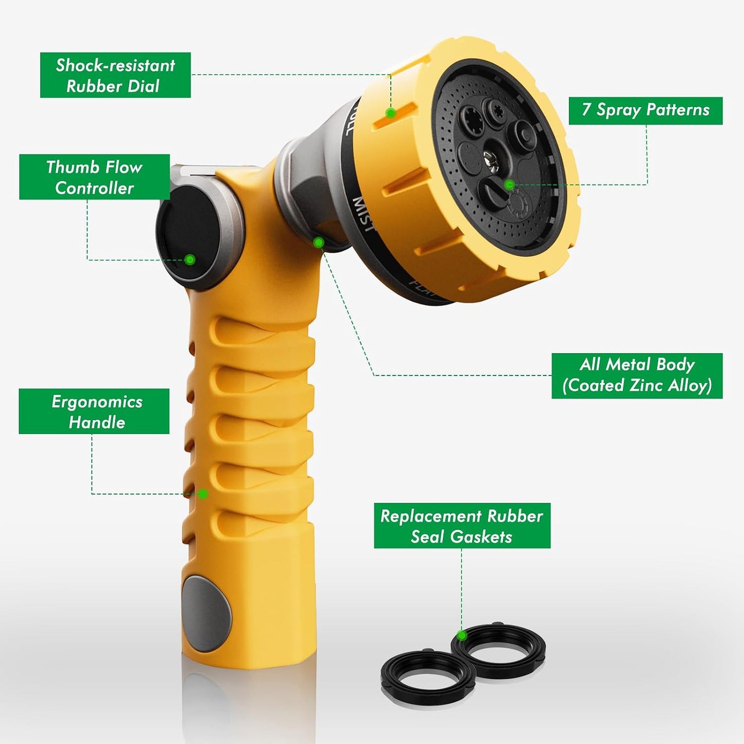 RESTMO Heavy Duty Hose Nozzle, Metal Garden Water Hose Sprayer with 7 Watering Patterns, Thumb Control, On Off Valve, High Pressure Nozzle Sprayer for Watering Plants, Car and Pet Washing, Bronze