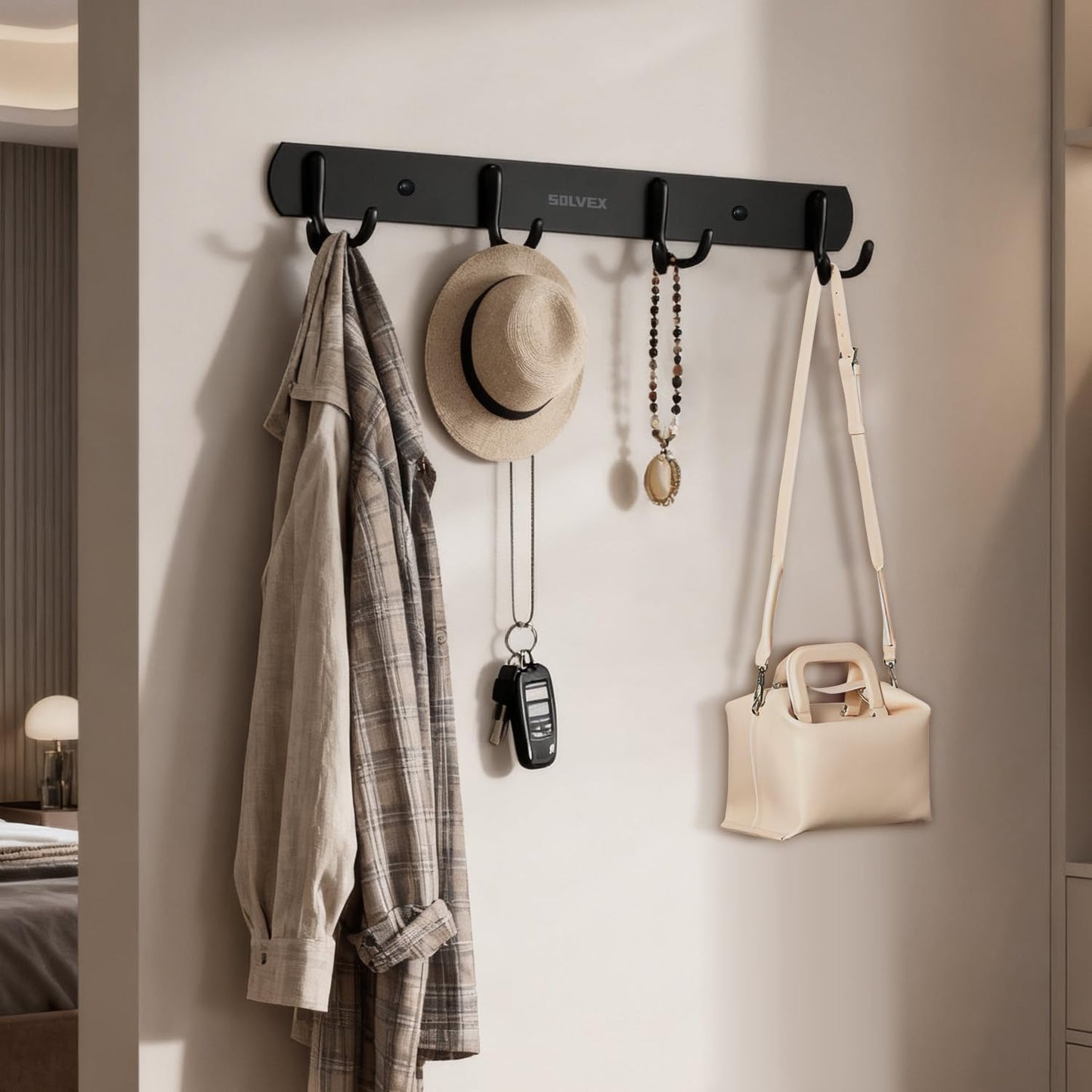 SOLVEX Coat Rack Wall Mount,2 Pack Coat Hooks Wall Mount, Hat Rack Key Holder Bag Hanger for Wall,Wall Hooks for Hanging,Purse Hanger Towel Hooks for Bathroom SP-60302-N