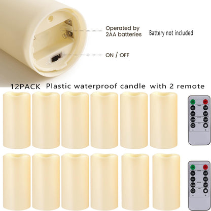 Flameless Flickering Battery Operated Candles D2.2''*H4 5" 6" 7" 8" 9" Set of 9 Ivory Real Wax Pillar LED Candles with 10-Key Remote and Cycling 24 Hours Timer (Ivory)