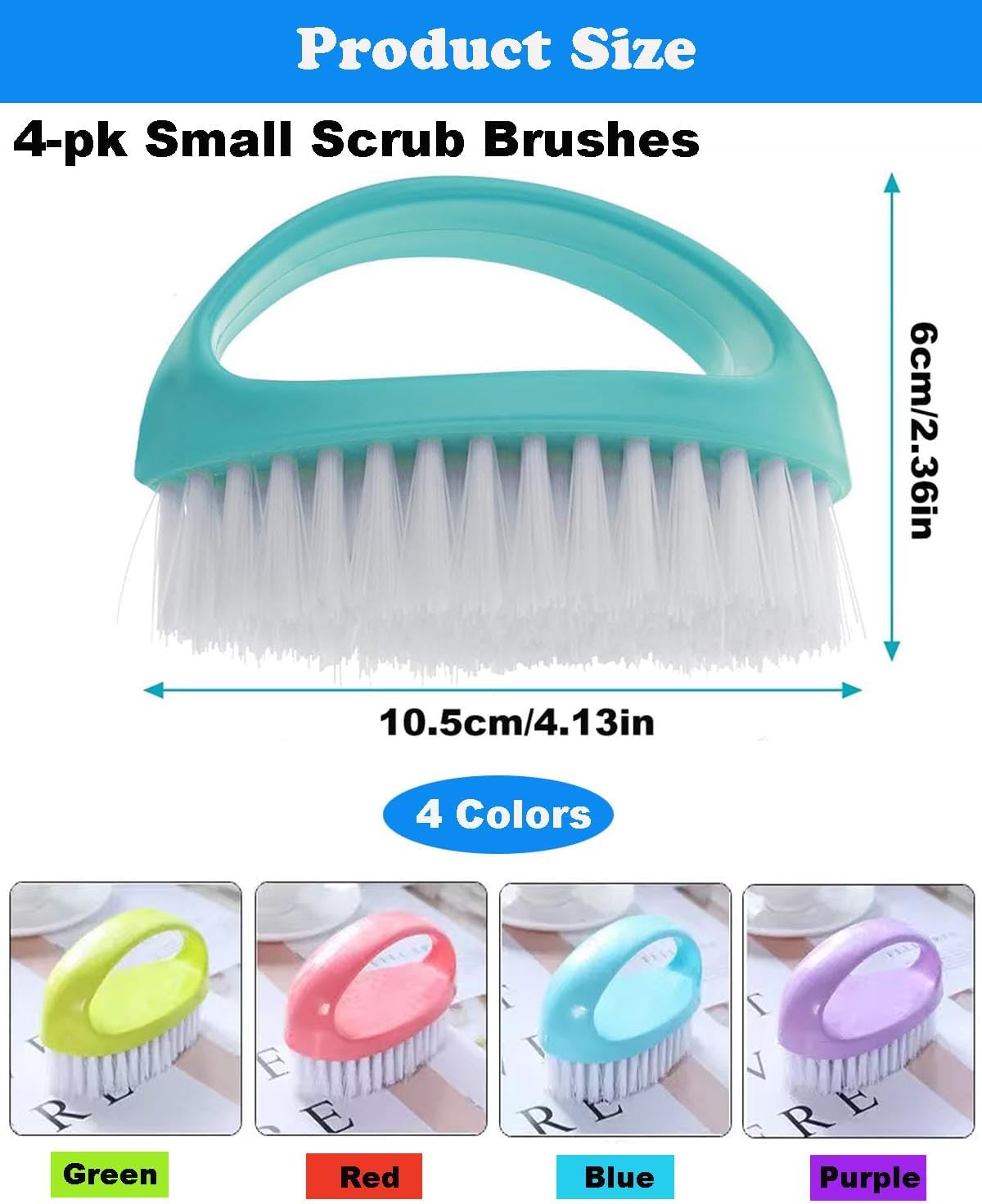 Small Scrub Brush for Cleaning - 4 Pack Scrubbing Brushes with Stiff Nylon Bristles Heavy Duty Cleaning Brush Multi-Purpose Scrub Brushes for Household Cleaning-Small Size