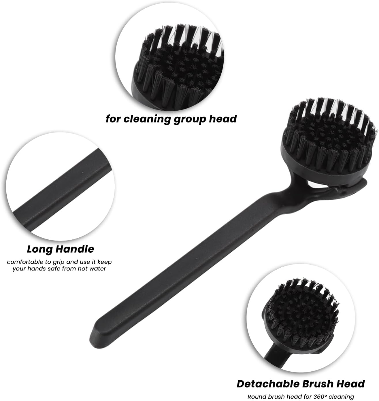 Topyond Espresso Coffee Machine Cleaning Brush, 360° Coffee Grinder Brush with Detachable Head, Nylon Bristles Barista Tool, Group Head Brush for 51mm 54mm Coffee Maker