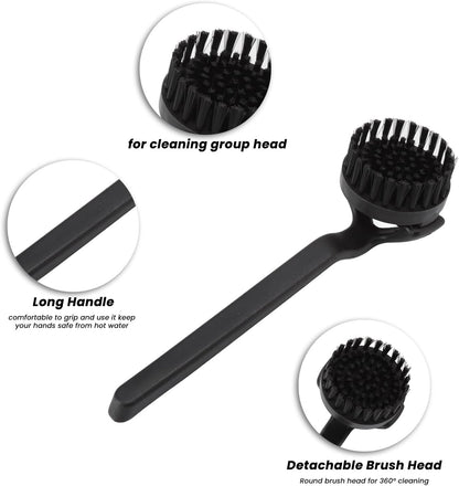 Topyond Espresso Coffee Machine Cleaning Brush, 360° Coffee Grinder Brush with Detachable Head, Nylon Bristles Barista Tool, Group Head Brush for 51mm 54mm Coffee Maker