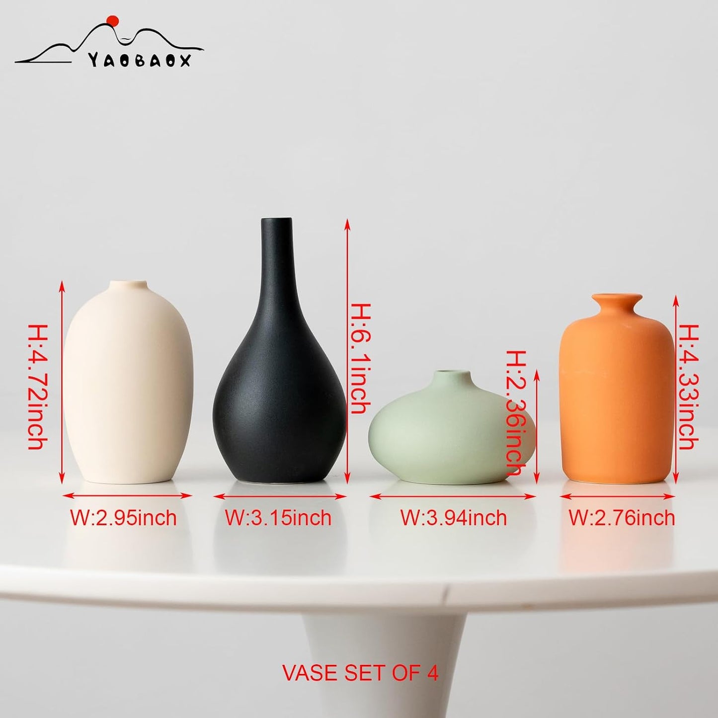 Small Ceramic Matte Vase Set 4 for Modern Home Decor Flower Decoration Office,Bookdesk, Bookshelf, Centerpieces, Tables, Living Room, Dining Table, Bedroom Shelf Entryway Ornament Gift