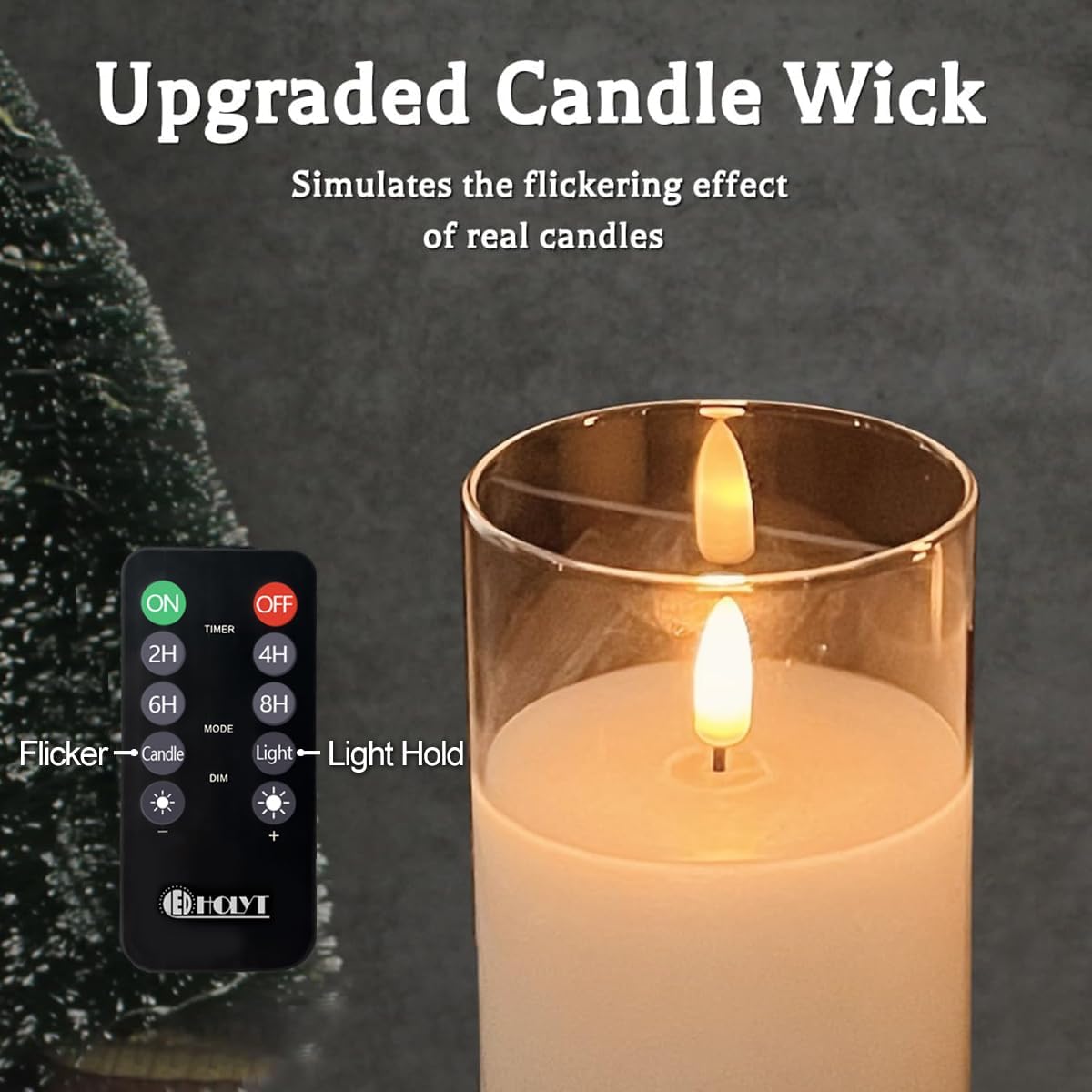 LEDHOLYT Rechargeable Flameless Glass Pillar Candles–Gifts for Women,–Set of 3, Realistic Flickering LED Light,Remote & Timer, Ideal for Living Room, Bedroom & Festival Wedding Home Party Decor