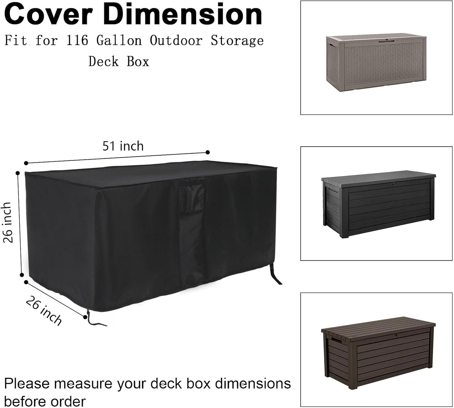 Outdoor Storage Box Cover for Keter XXL 230 Gallon Plastic Deck Storage Container Box,Waterproof Patio Storage Box Covers - 58 x 33 x 34 Inch