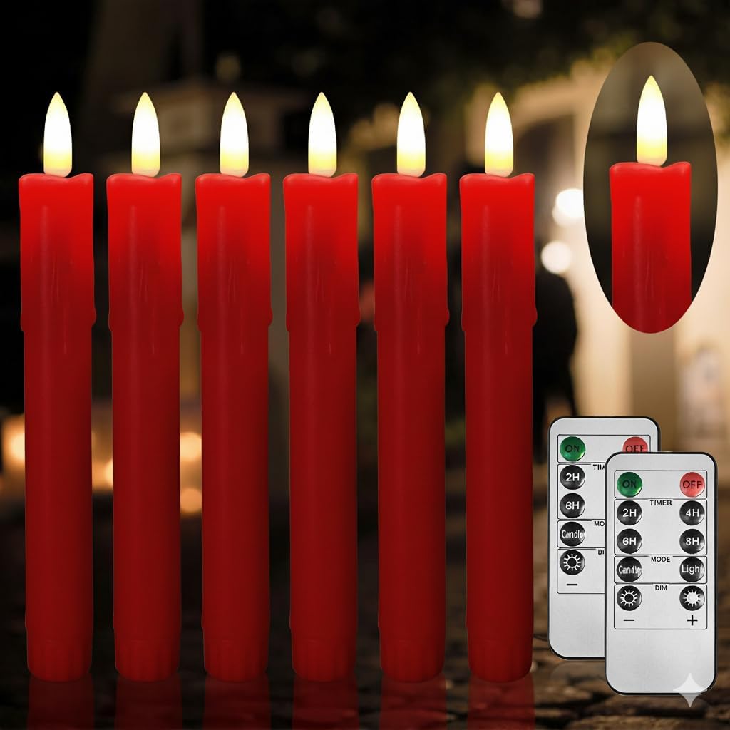 Flameless Taper Candles with Remote, 6.7 Inch Short Taper Candles Battery Operated with Flickering 3D Flame, Led Candle Sticks Safe for Windowsill Wedding Home Christmas Decor, Ivory, Set of 6
