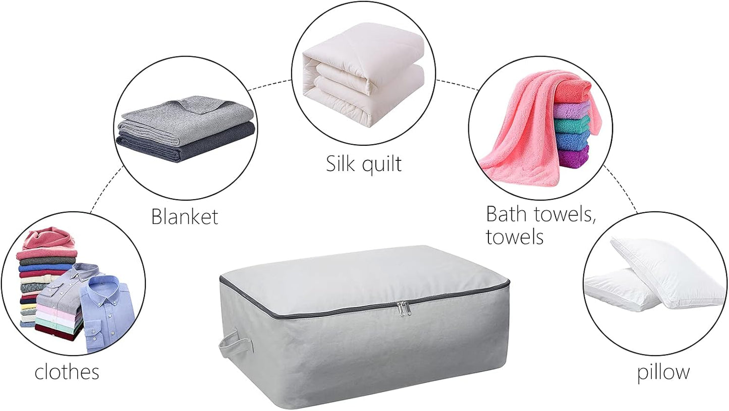 2PCS Canvas Storage Bag, 12OZ Thick Soft Breathable Closet Organizer for Beddings, Comforters, Pillows, Blankets, Clothes, 25.6×18.5×8.7inch, Beige