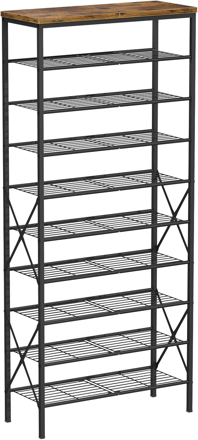 8 Tiers Tall Shoe Rack Organizer, Large Capacity Shoe Rack Holds 32 Pairs of Shoes, Durable and Stable, Adjustable Metal Shelf Stackable Shoe Shelf for Entryway, Hallway, Living Room, Closet