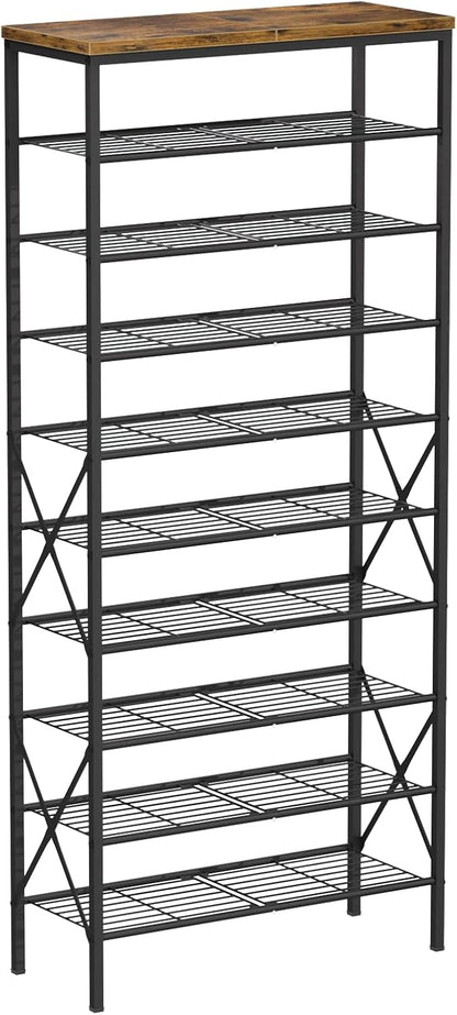 8 Tiers Tall Shoe Rack Organizer, Large Capacity Shoe Rack Holds 32 Pairs of Shoes, Durable and Stable, Adjustable Metal Shelf Stackable Shoe Shelf for Entryway, Hallway, Living Room, Closet