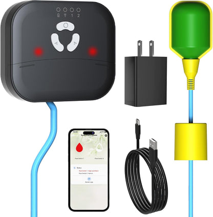 Sump Pump Alarm WiFi, Smart High/Low Water Level Alarm with Alarm-activated Outlet, Free App Alerts,Built-in Backup Battery,110dB Siren,10ft Float Switch for Septic Tank, Sump Pump, Ponds & Water Tank
