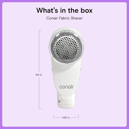 Conair Fabric Shaver and Lint Remover, Rechargeable Portable Clothes Shaver with 3 Settings, Fuzz Remover for Sweaters, Clothing, and Furniture, Large 2-Inch Shaving Head, White