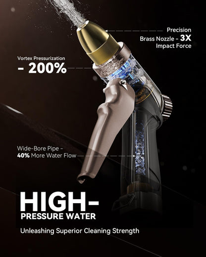 RAINPOINT Garden Hose Nozzle, 100% Heavy Duty Metal Hose Sprayer, High Pressure Water Hose Nozzle with Adjustable Spray Patterns and Flow Control for Watering Plants, Car Washing, Pet Washing, Gold