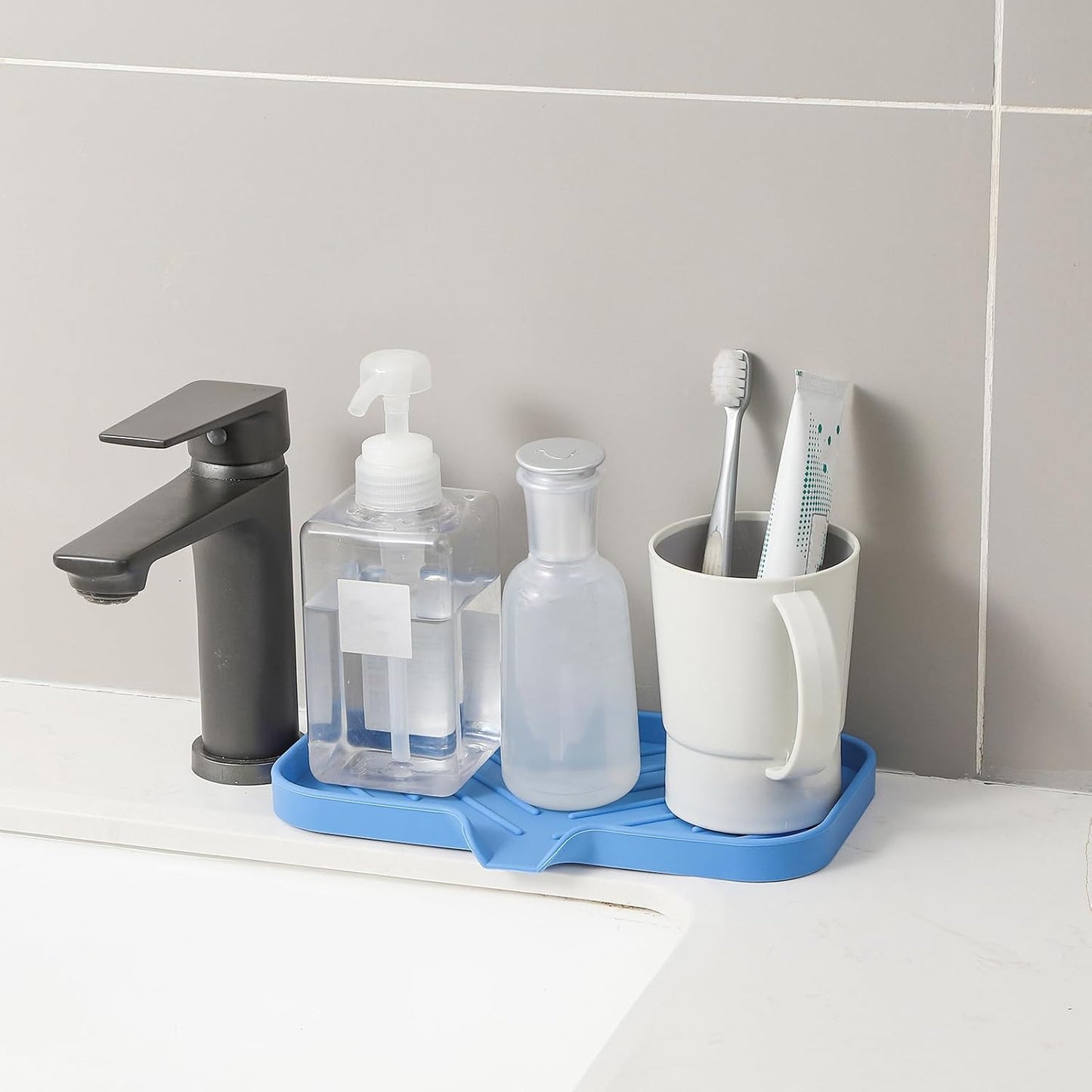 MicoYang Silicone Bathroom Soap Dishes with Drain Spout-Bathroom and Kitchen Sink Organizer,Sponge Holder,Dish Soap Tray,Perfect for Dispenser,Scrubber,Bottle,Cup on Sink or Counter-Coffee 4.9"×3.2"