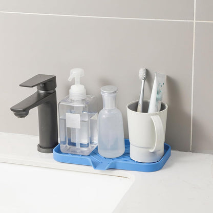 MicoYang Silicone Bathroom Soap Dishes with Drain Spout-Bathroom and Kitchen Sink Organizer,Sponge Holder,Dish Soap Tray,Perfect for Dispenser,Scrubber,Bottle,Cup on Sink or Counter-Coffee 4.9"×3.2"
