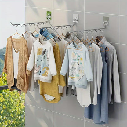 2PCS Wall Mounted Drying Rack Laundry Room Organization Clothes Hanger Rack Stainless Steel Folding Clothes Drying Racks Wall-Mounted Adhesive Balcony Tool Hanger Racks Space Saving