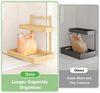 Under Sink Organizer - 2-Tier Pull Out Cabinet Organizer Vertical Slide Out Sink Shelf Storage Shelves for Multi-Purpose Bath Kitchen Bathroom Medicine (Nature, 2 Packs)