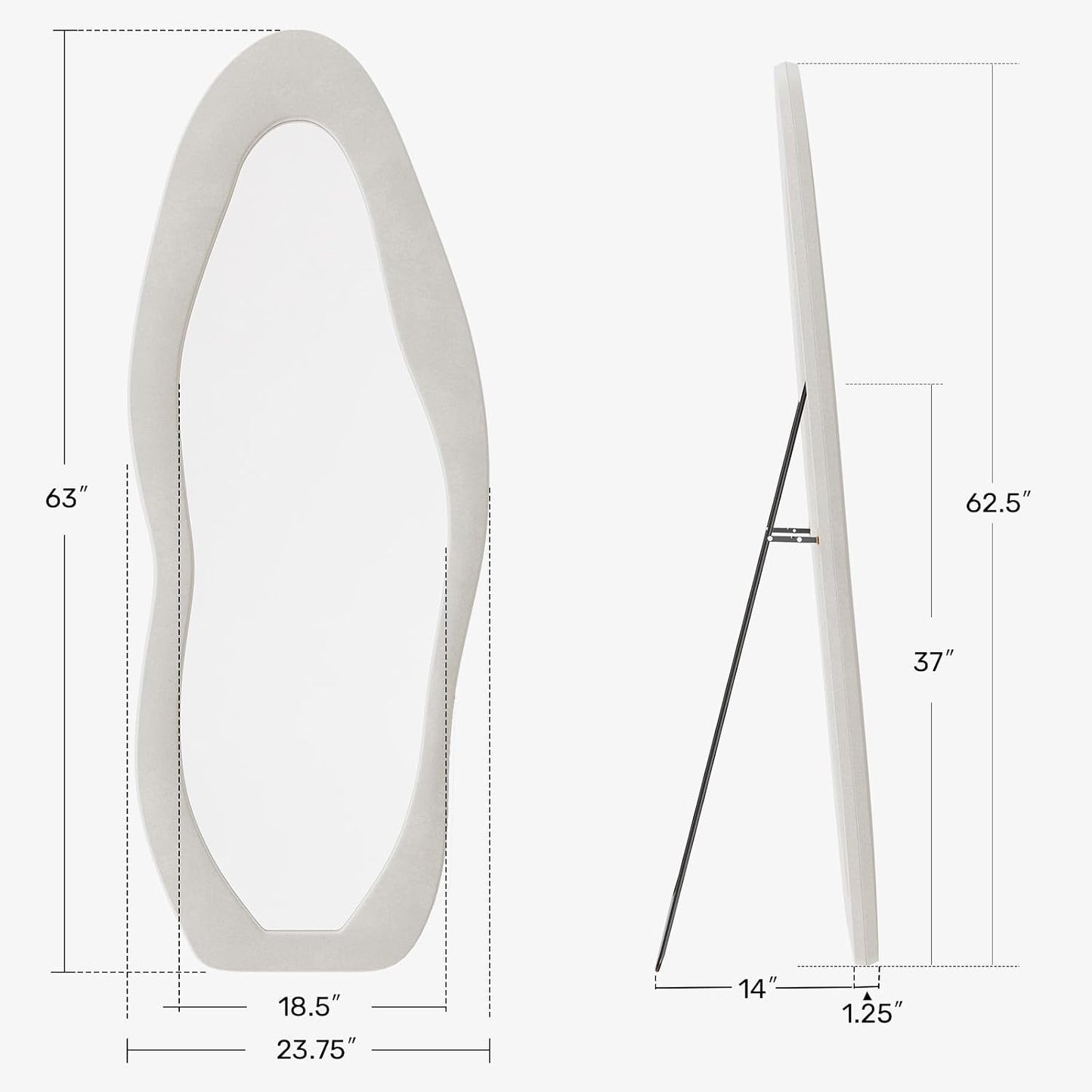 71"x32" Flannel Full Length Mirror, Arched Mirrors Full Length with Stand, Flannel Floor Mirror for Bedroom and Living Room, Full Body Mirror Hanging or Leaning, White