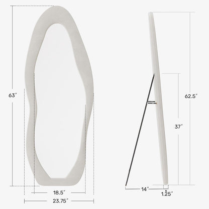 71"x32" Flannel Full Length Mirror, Arched Mirrors Full Length with Stand, Flannel Floor Mirror for Bedroom and Living Room, Full Body Mirror Hanging or Leaning, White