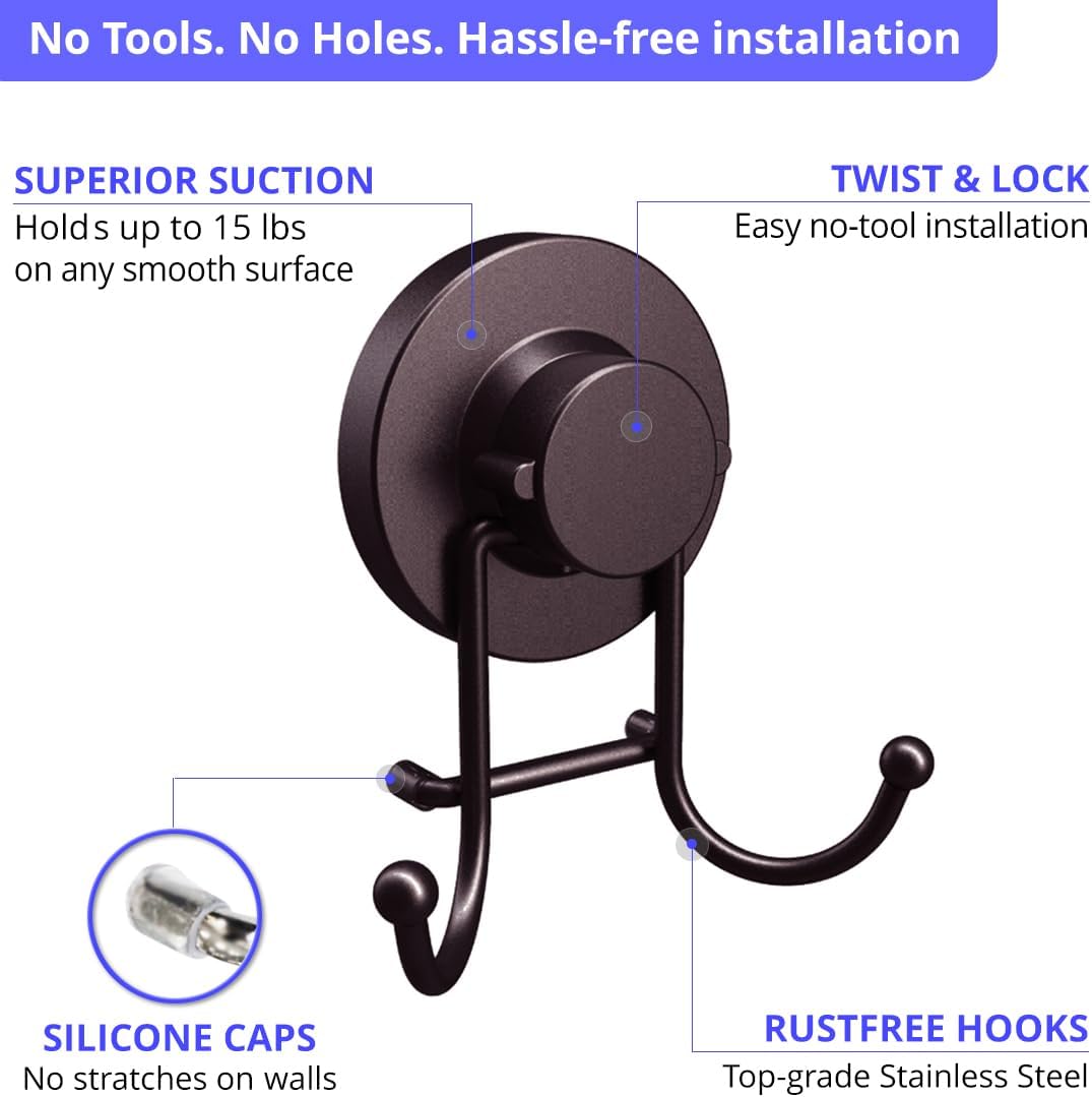 HOME SO Suction Cup Hooks for Shower & Bathroom Towel Holder 1-Pack – Suction Cups Hooks for Hanging Towels, Robes, & Coats - Tiles, Glass Door or Mirror – Shower and Towel Hooks - Chrome, Stainless