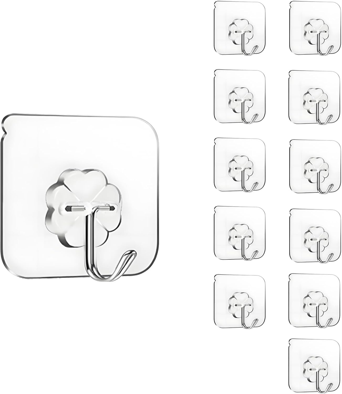 Adhesive Hooks, Hold 33lb(Max) Heavy Duty Sticky Hooks,Waterproof and Rustproof Wall Hooks for Hanging Can be Use Kitchen Bathroom Ceiling Office Window Home Improvement (Transparent 10PCS)